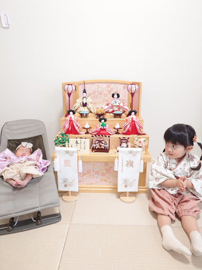 素材美を生かした ナチュラル名前旗 麻柄ブラウン (大)　スタンドセット