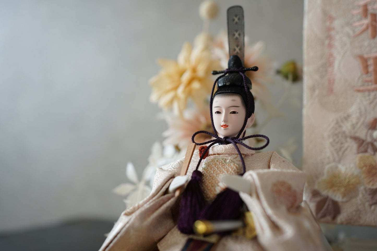 【くすみカラー×雪輪桜 刺繍雛】コンパクトdeケースに飾るひな人形♪