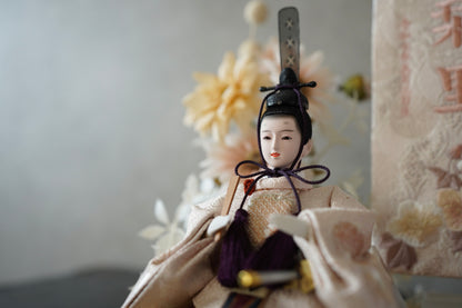 【くすみカラー×雪輪桜 刺繍雛】コンパクトdeケースに飾るひな人形♪