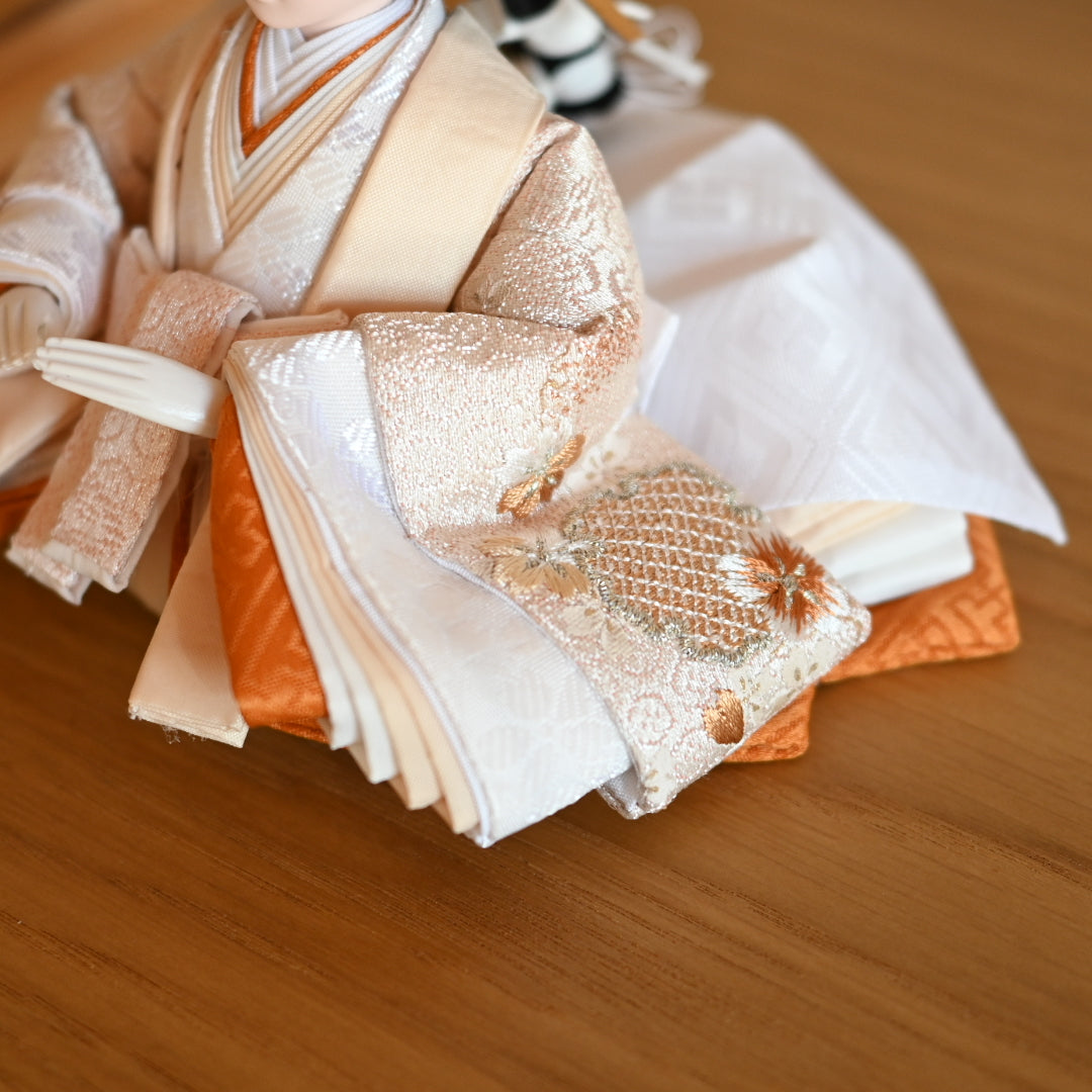 【くすみカラー×雪輪桜 刺繍雛】コンパクトdeケースに飾るひな人形♪