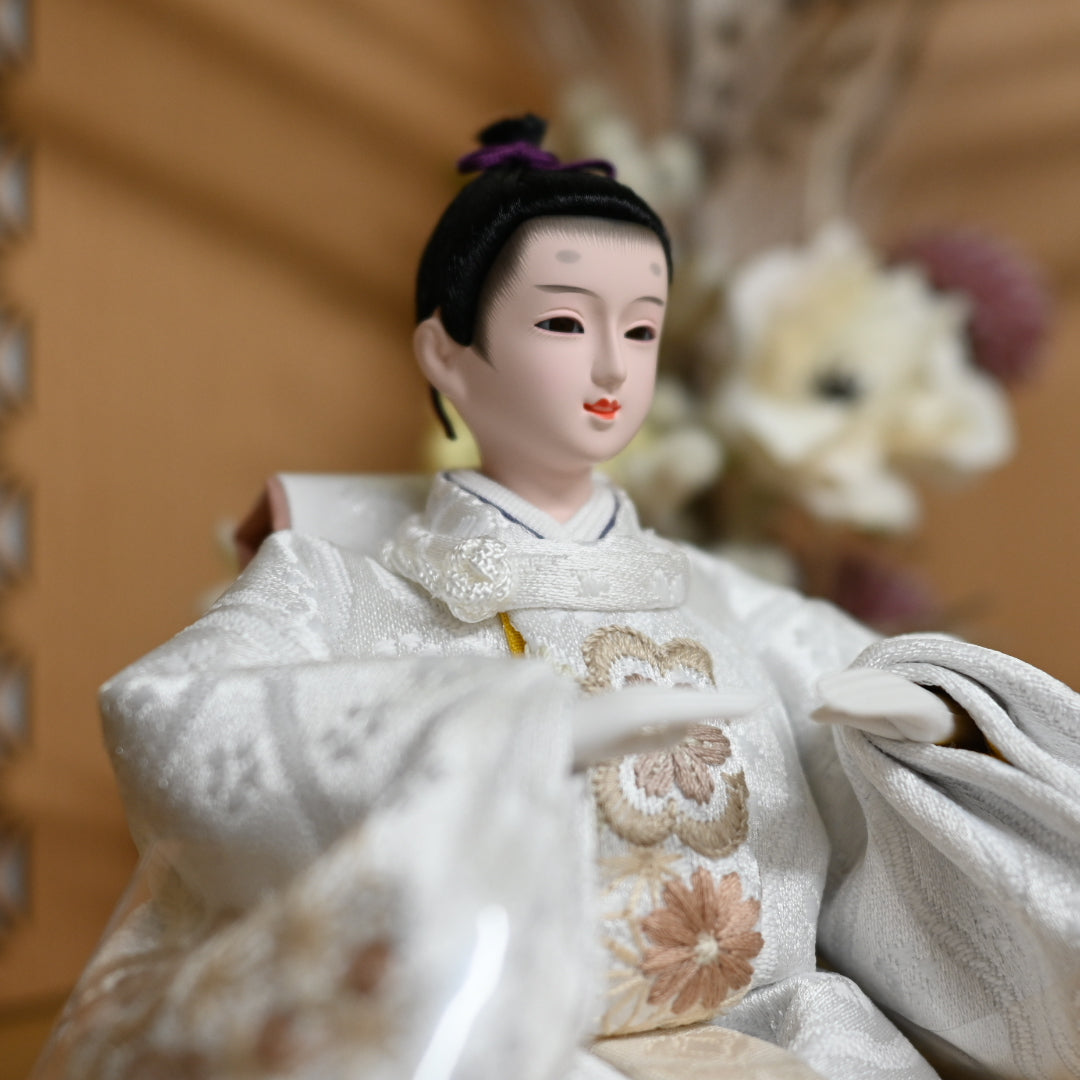 【フラワーアート×LEDライト】くすみカラー×手刺繍風 麻柄刺繍 ひな飾りセット