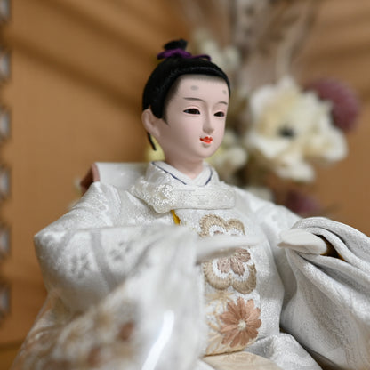 【フラワーアート×LEDライト】くすみカラー×手刺繍風 麻柄刺繍 ひな飾りセット