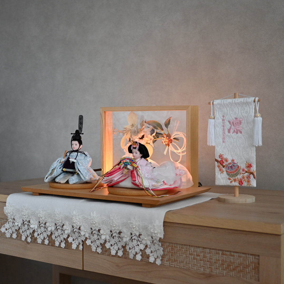 【フラワーアート×LEDライト】ウエディングひな飾りセット