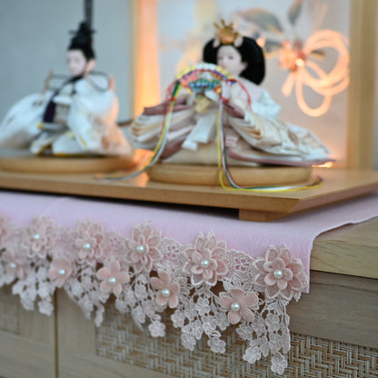 【フラワーアート×LEDライト】くすみカラー×手刺繍風 麻柄刺繍 ひな飾りセット
