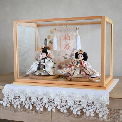 【くすみカラー×手刺繍風 麻柄刺繍雛】コンパクトdeケースに飾るひな人形♪