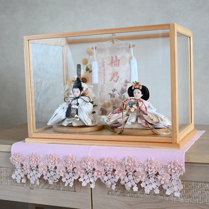 【くすみカラー×手刺繍風 麻柄刺繍雛】コンパクトdeケースに飾るひな人形♪