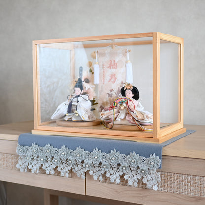 【くすみカラー×手刺繍風 麻柄刺繍雛】コンパクトdeケースに飾るひな人形♪