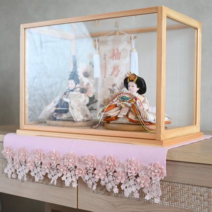 【くすみカラー×雪輪桜 刺繍雛】コンパクトdeケースに飾るひな人形♪
