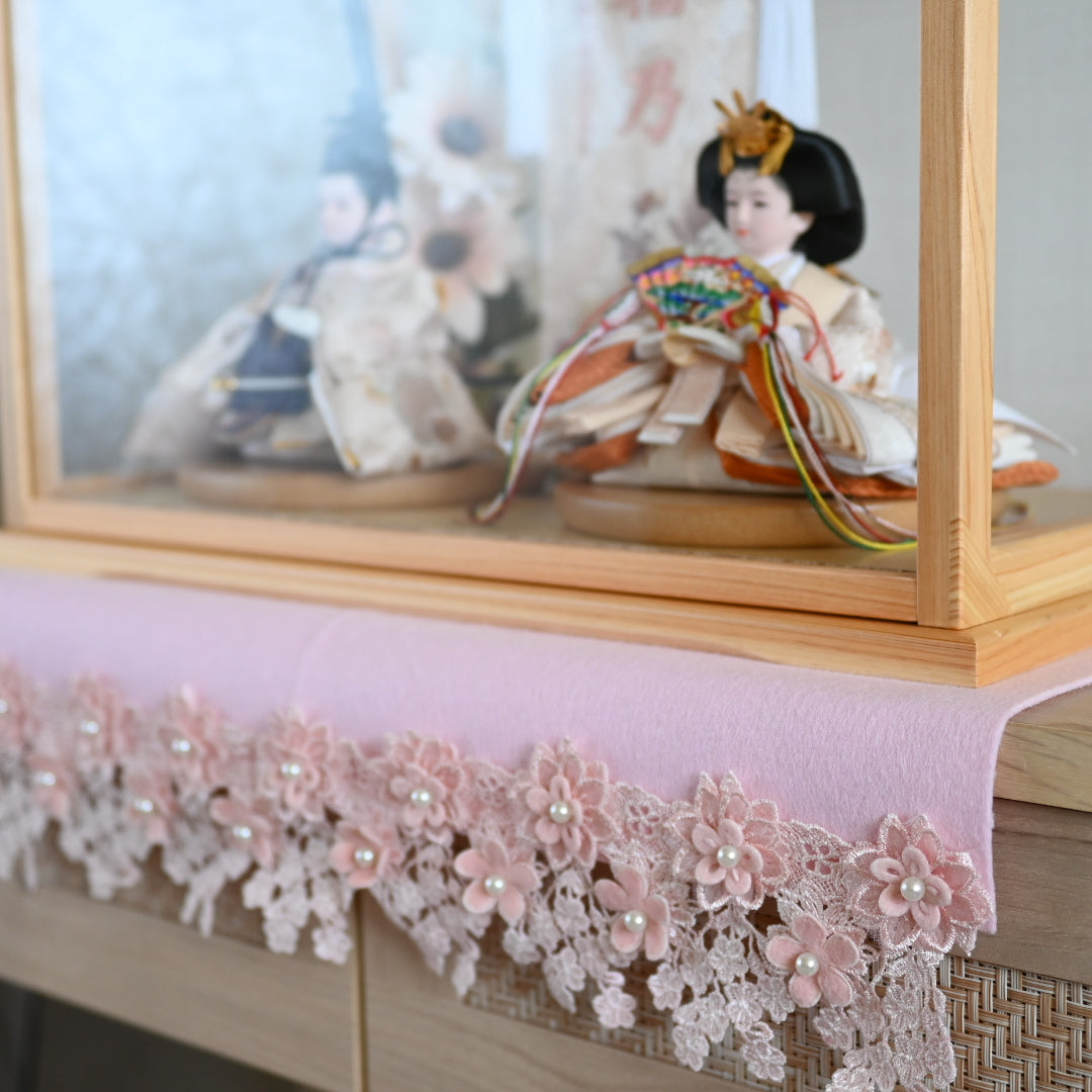 【くすみカラー×雪輪桜 刺繍雛】コンパクトdeケースに飾るひな人形♪