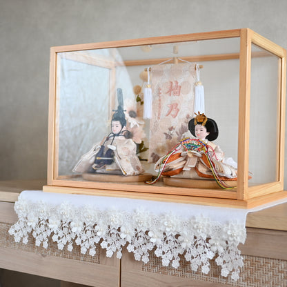 【くすみカラー×雪輪桜 刺繍雛】コンパクトdeケースに飾るひな人形♪