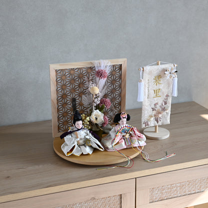 【選べる名前旗】お雛様とお名前旗のコンパクトお雛様セット♪