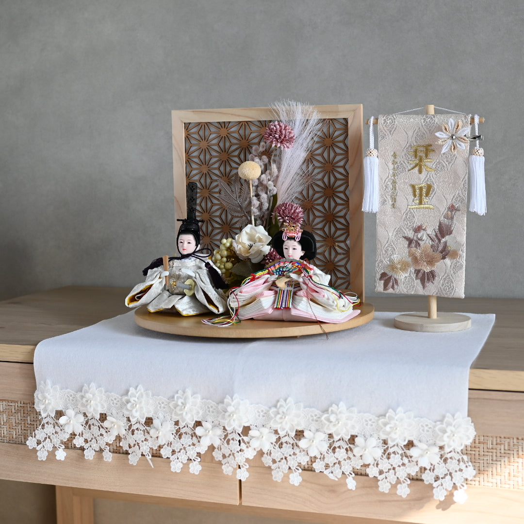 【選べる名前旗】お雛様とお名前旗のコンパクトお雛様セット♪